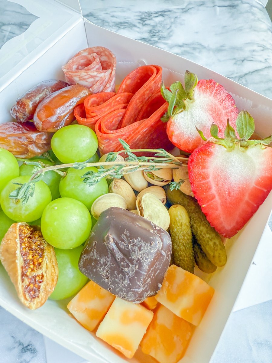 Personal charcuterie snack box with artisan meats, cheeses, crackers, and fruit by Olive Meats Wood in Montgomery, Alabama – perfect for gifts, events, or individual grazing